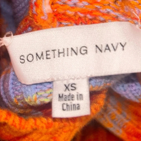 SOMETHING NAVY MULTI COLOR RUFFLE MOCK NECK SWEATER SIZE XS - Picture 8 of 9